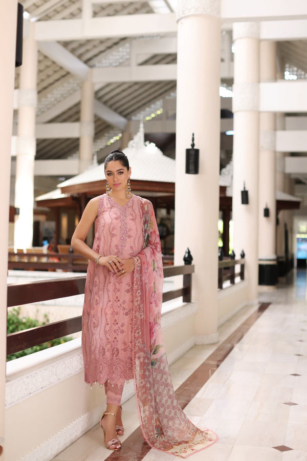 D4-B Pink Laser | Noor Luxury Chikankari Lawn'24 | Noor by Saadia Asad