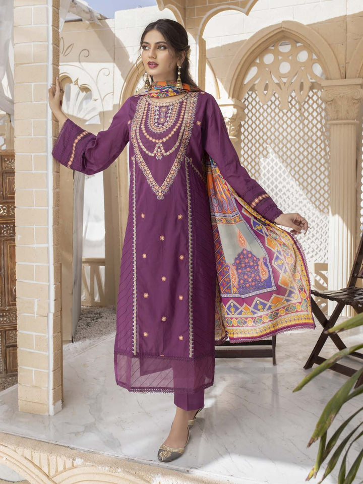  - MAHJABEEN - 3 PIECE EMBROIDERED UNSTITCHED LAWN - portia fabrics