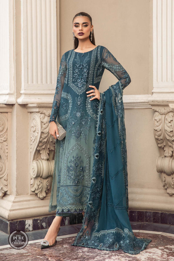 Unstitched Chiffon | MPC-23-102 Teal Blue | Maria.B. Chiffons