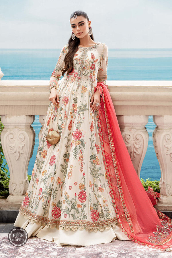 Unstitched Chiffon | MPC-23-106 Cloud White Floral | Maria.B. Chiffons
