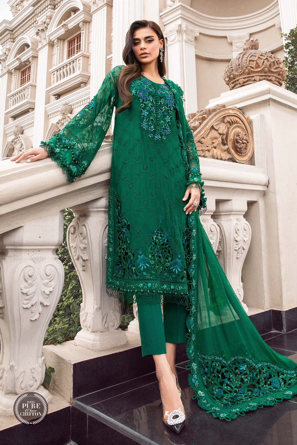 Unstitched Chiffon | MPC-23-108 Emerald Green | Maria.B. Chiffons