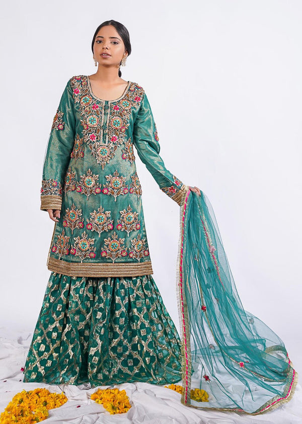 Gull e Bahar (Teal) | Khushbu e Mehfil by Tania Malik Studio