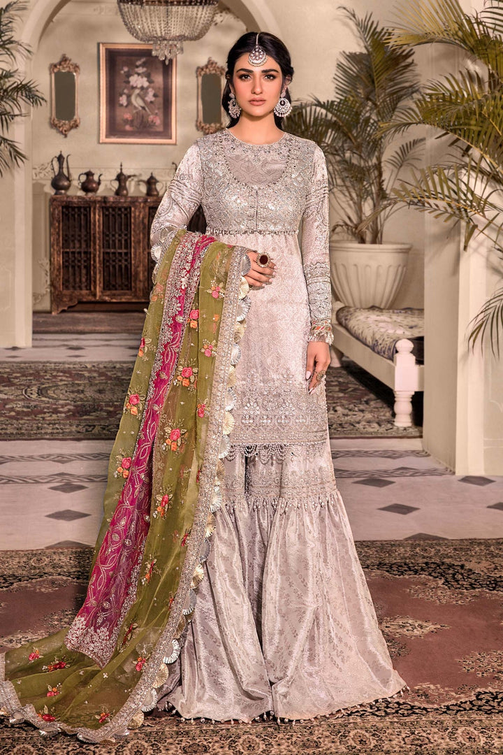  - Unstitched MBROIDERED - Silver BD-2601 - portia fabrics