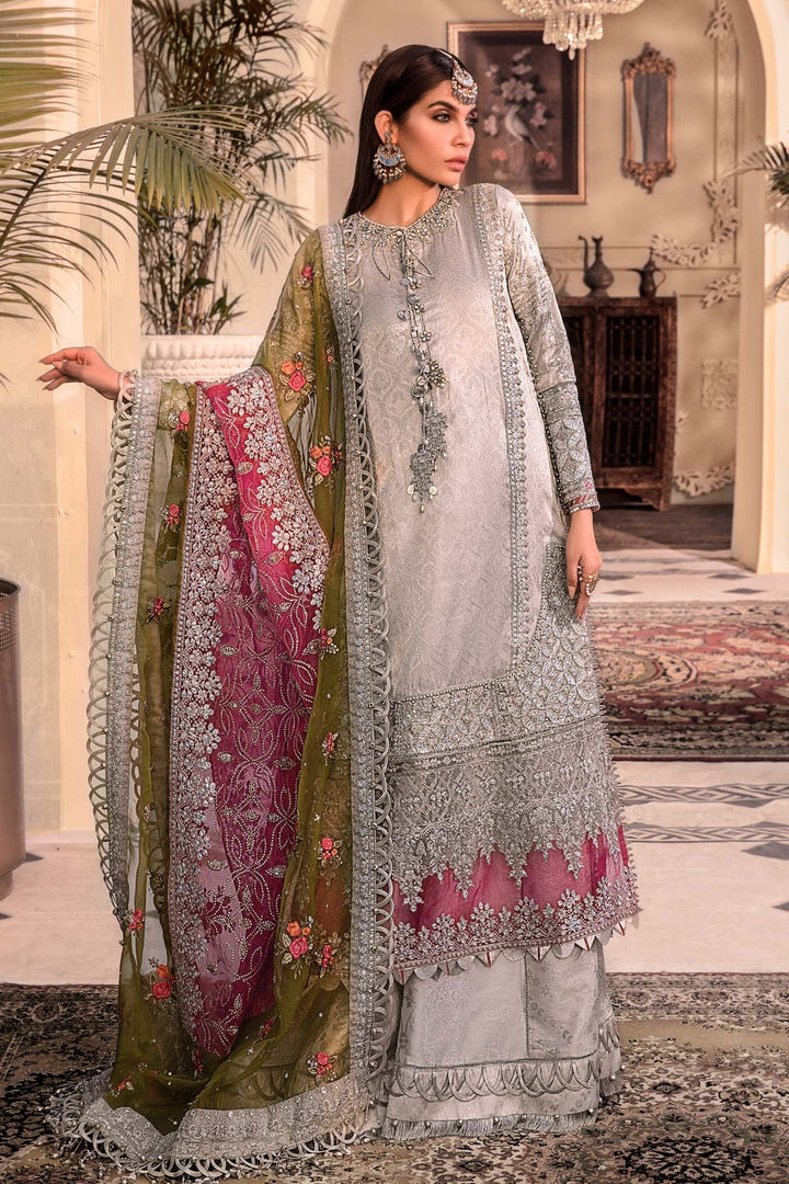  - Unstitched MBROIDERED - Silver BD-2601 - portia fabrics