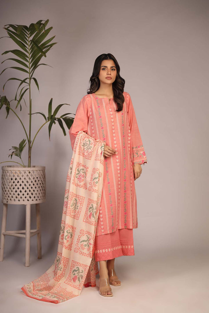  - Eid Festive '23 / Embroidered Slub Lawn 3 Piece / Peach - portia fabrics